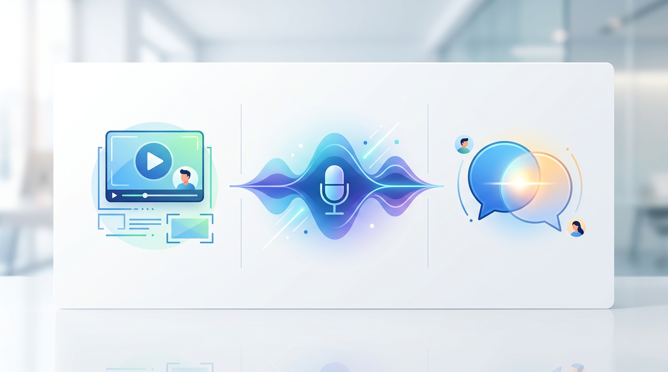 Infographic displaying Fanfun AI's three main features: Video generation, Voice cloning, and AI Chat.