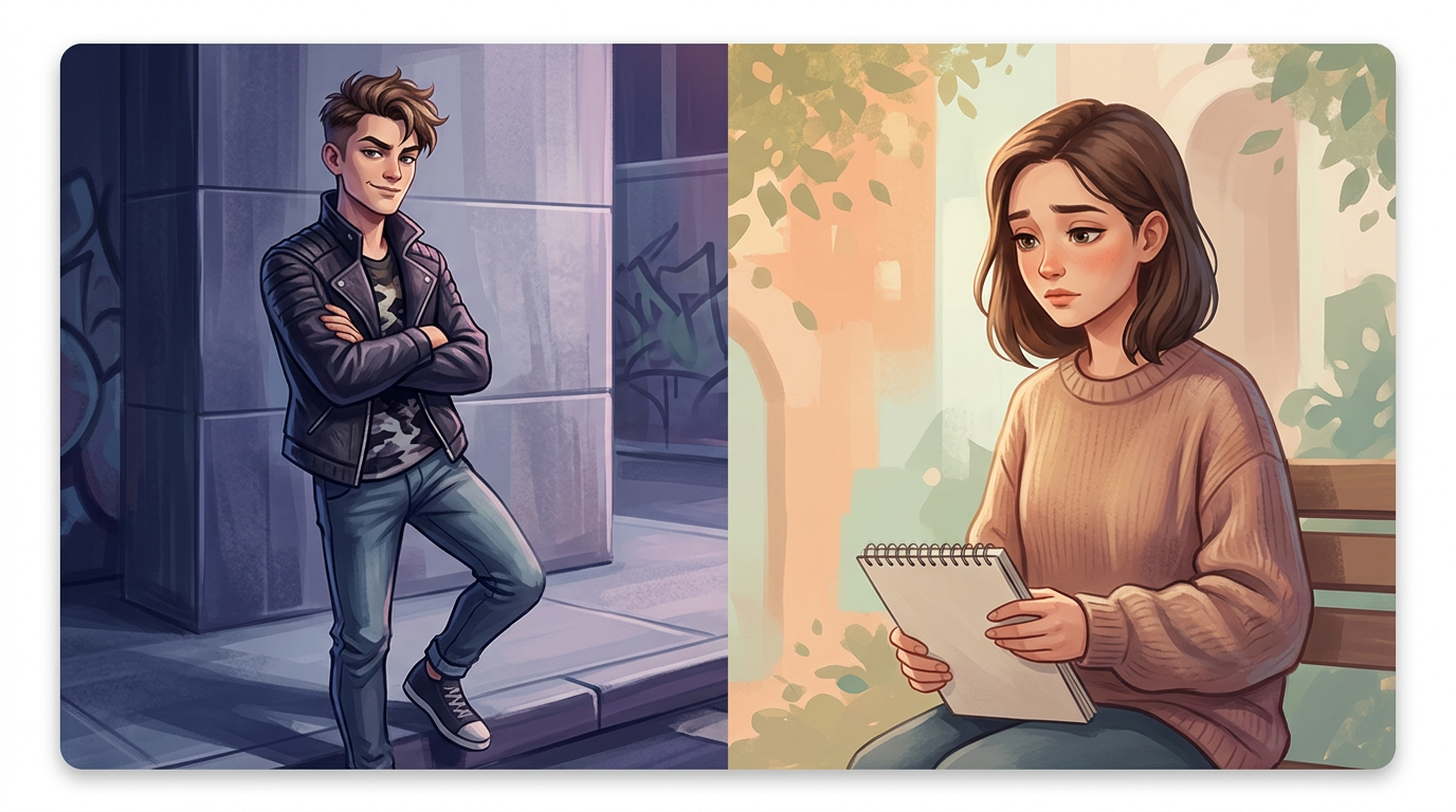 A graphic showing the balance of confidence and vulnerability in character performance.