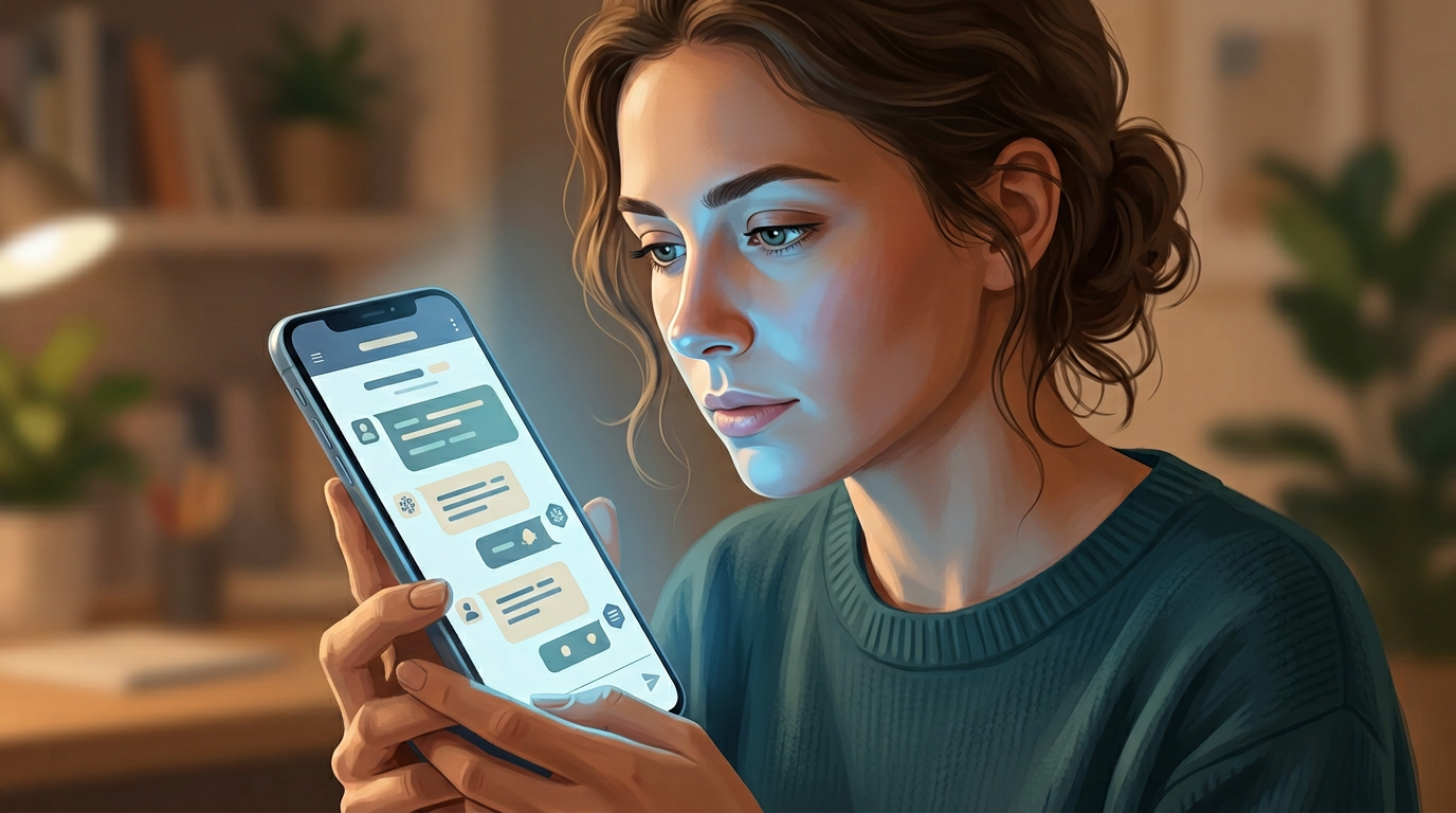 Close-up of a creator using an AI platform to draft a message in the style of a classic anime character.