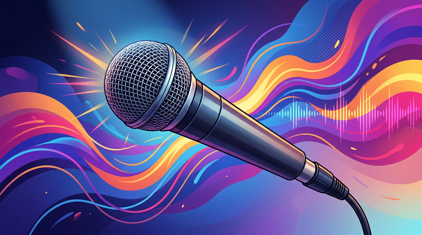 A professional microphone in a studio setting, symbolizing voice acting and vocal performance.