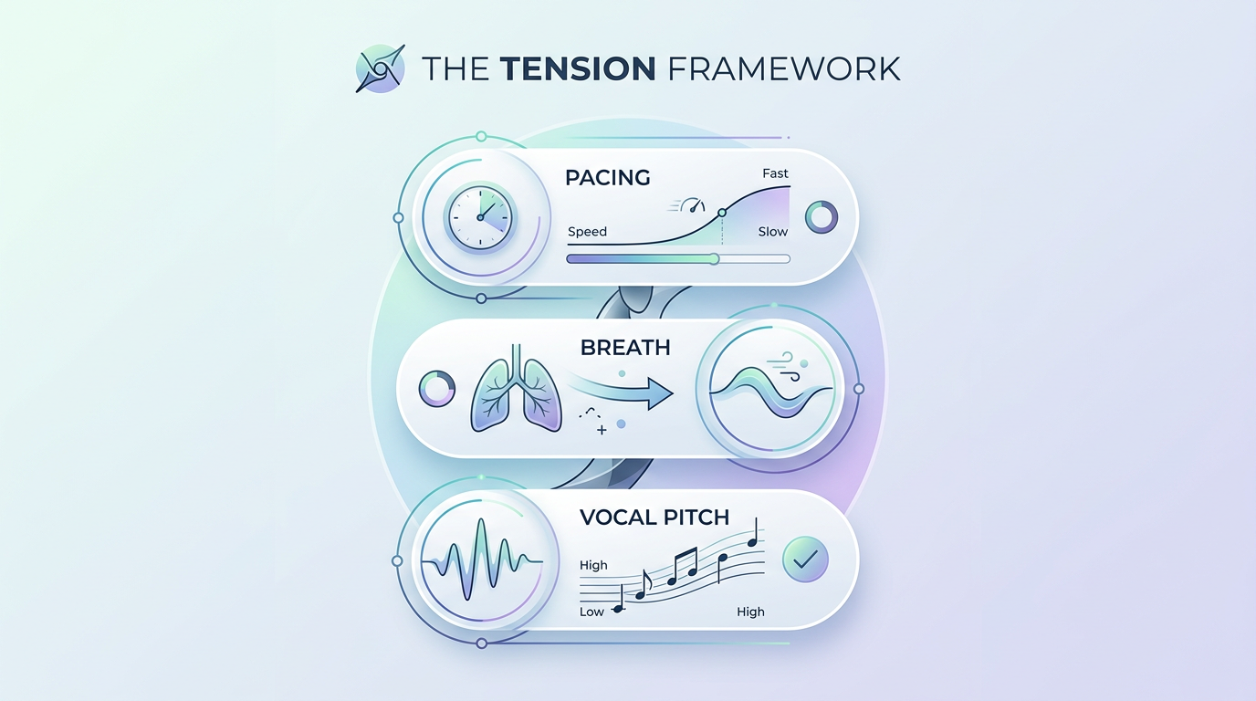 A checklist graphic for creators to build suspense in character-driven digital videos.