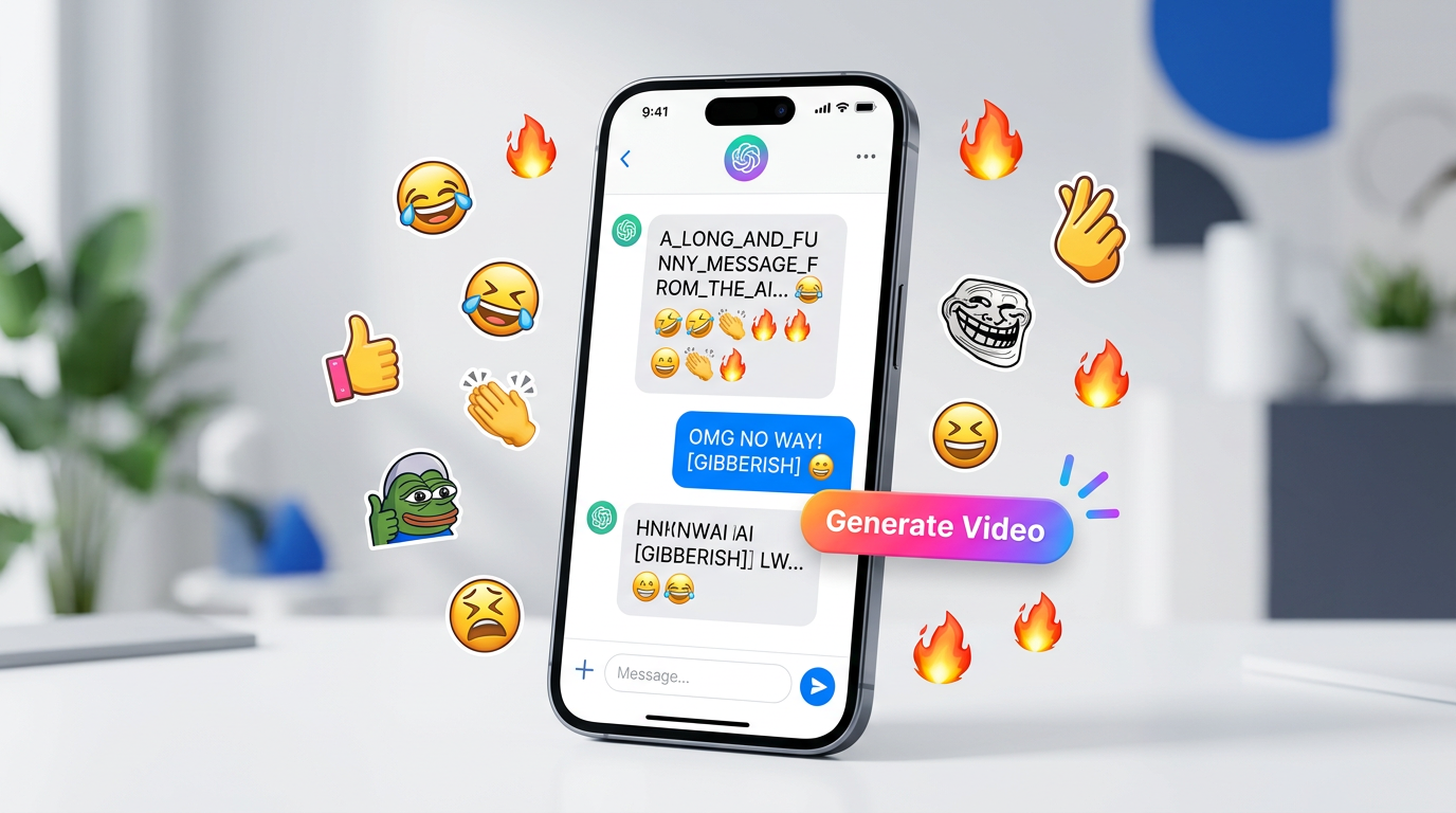 Smartphone screen showing an interactive AI chat and video generation interface