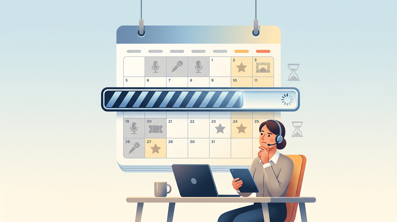 A conceptual graphic showing a loading bar over a calendar icon.
