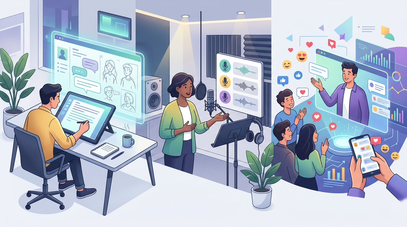 Checklist graphic showing the steps for creating character-driven content.