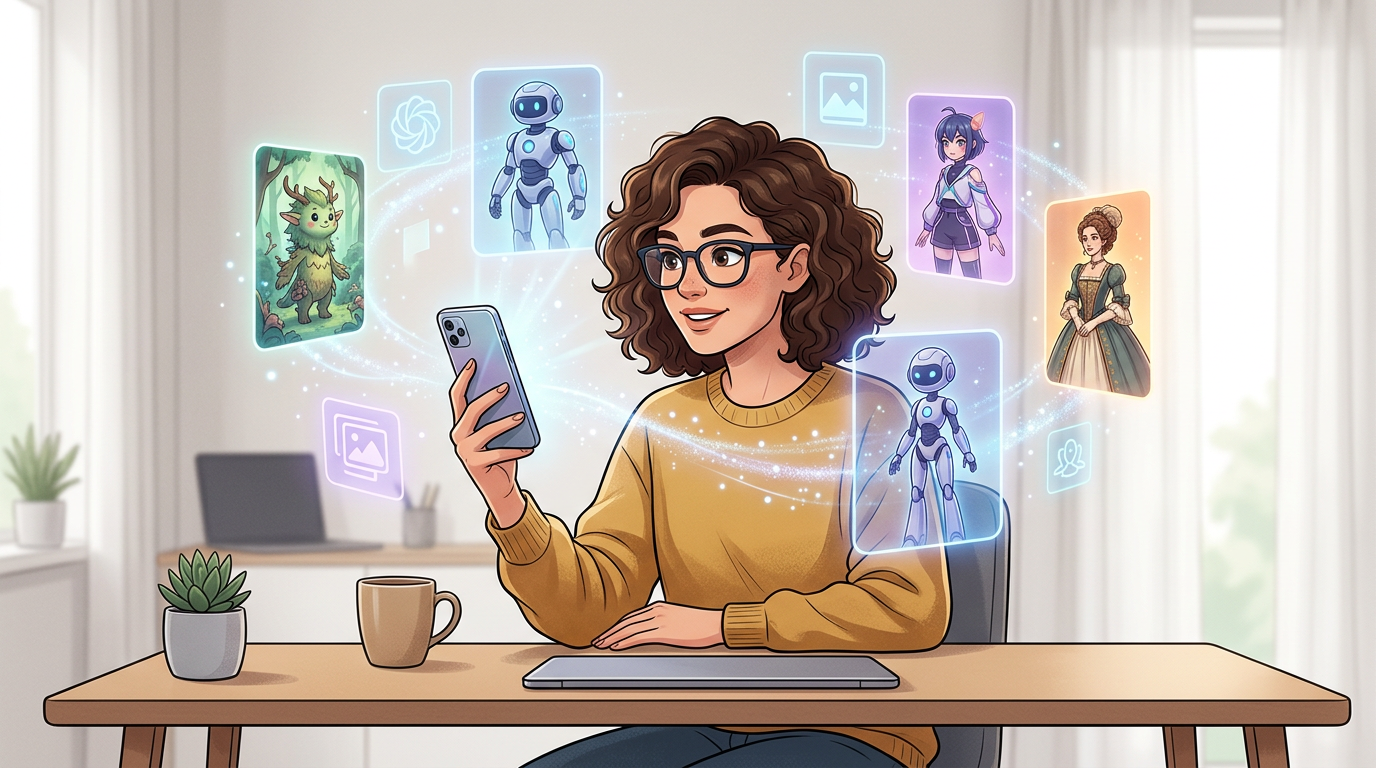 A content creator using AI character tools to enhance their video production process.