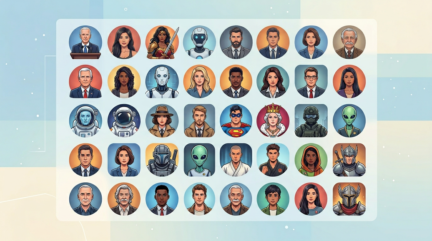 A selection of various AI character personas available on the Fanfun platform.