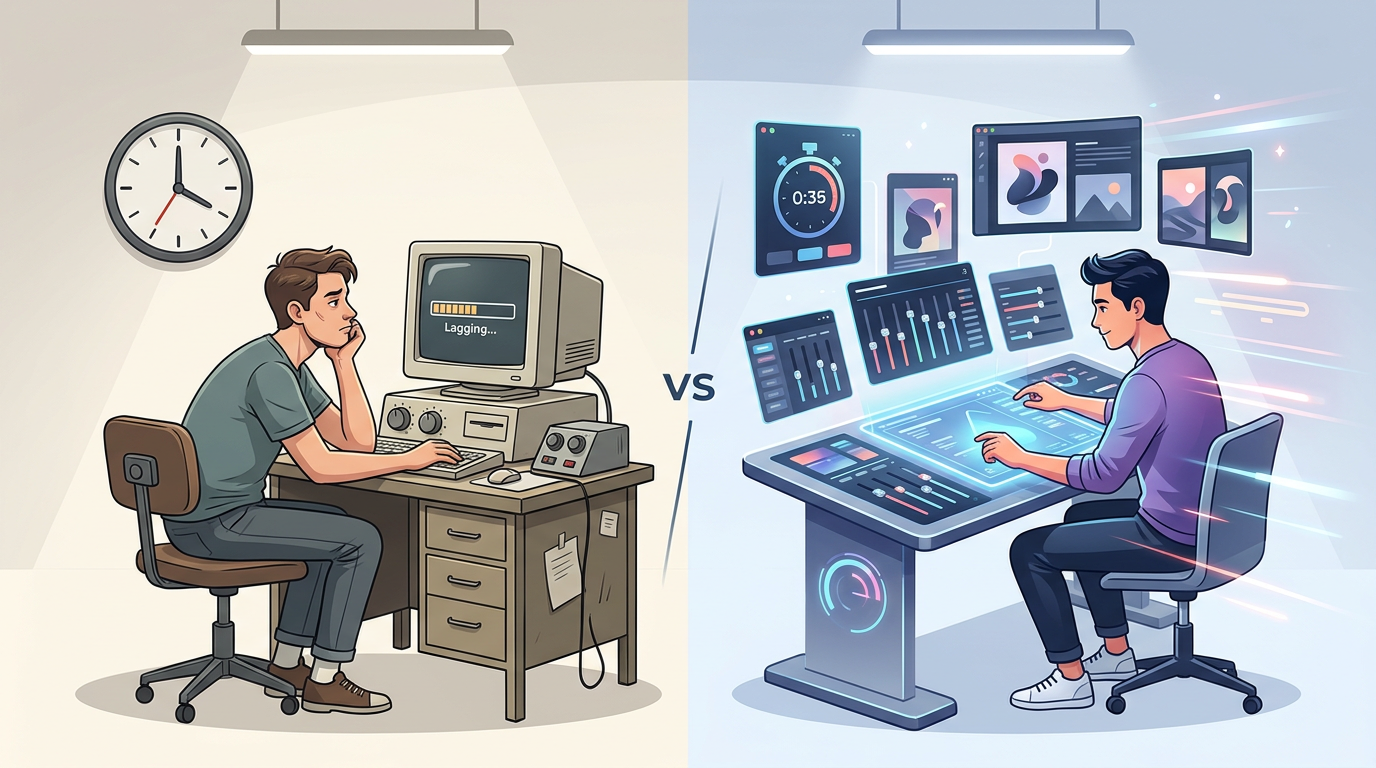 Infographic comparing traditional fan video platforms with AI-driven content generation.