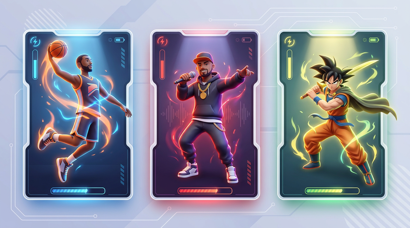 Collage of different AI character types available on Fanfun, including athletes, musicians, and anime characters.