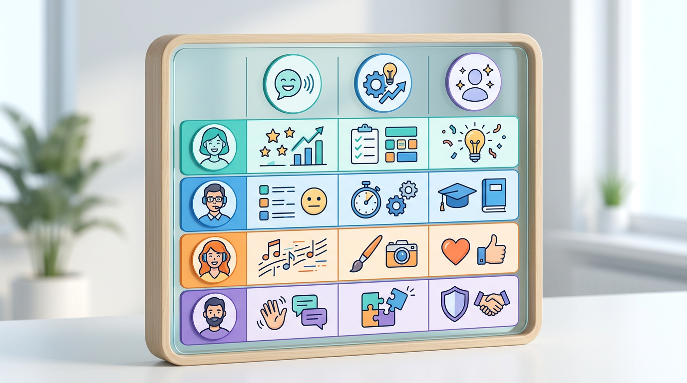 A table highlighting the differences between various AI character personas and their ideal use cases.