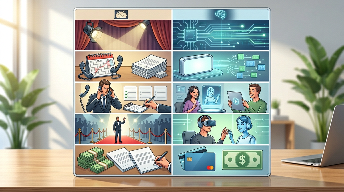 Comparison table contrasting traditional celebrity bookings with the flexibility and speed of AI persona engagement.