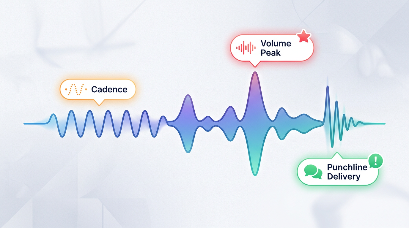 An annotated audio waveform showing the elements of a viral voice recording.