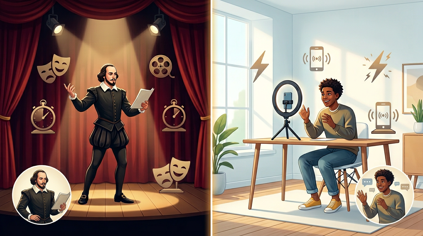 Infographic comparing traditional acting styles with modern creator energy.