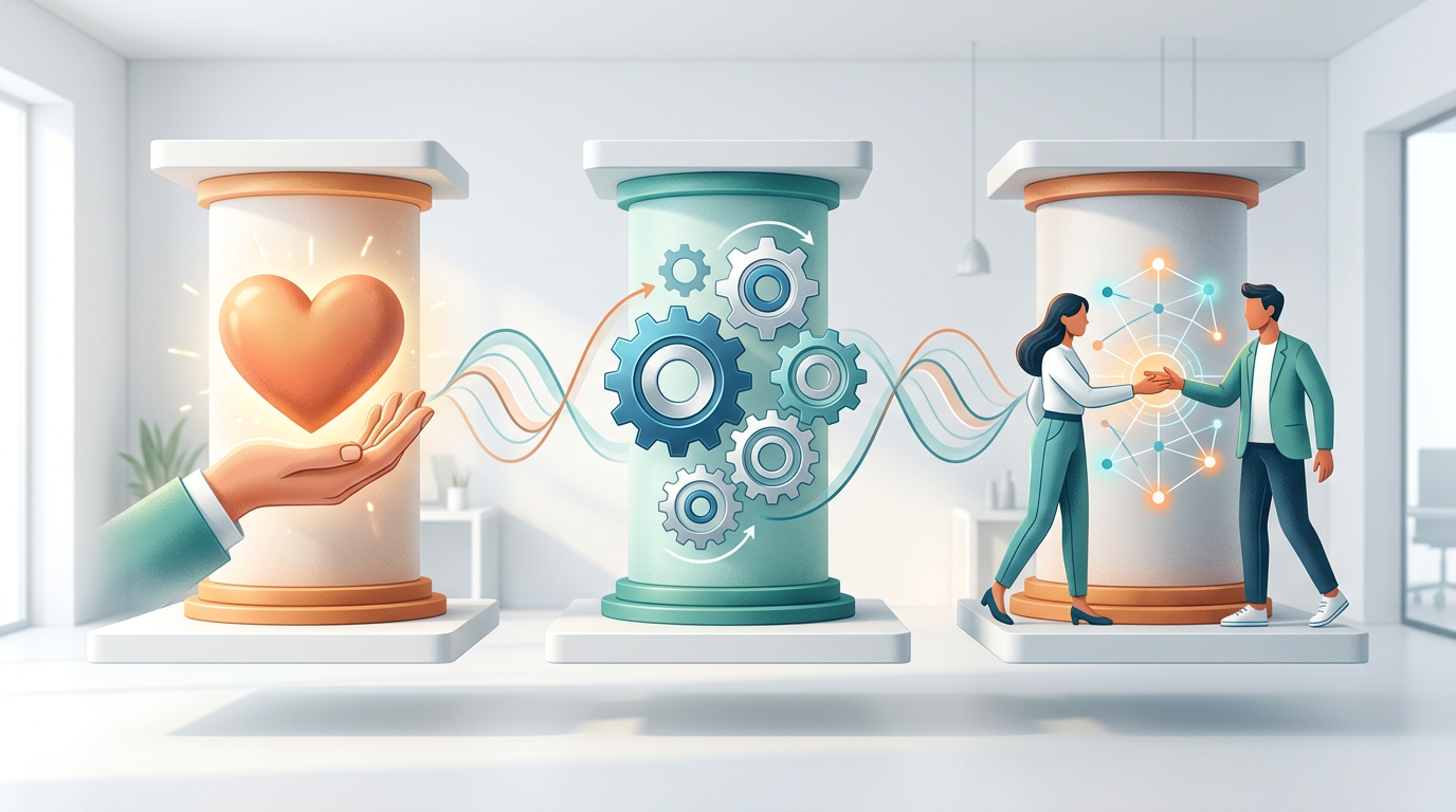 Infographic showing the three pillars of digital engagement: Authenticity, Consistency, and Interactivity.