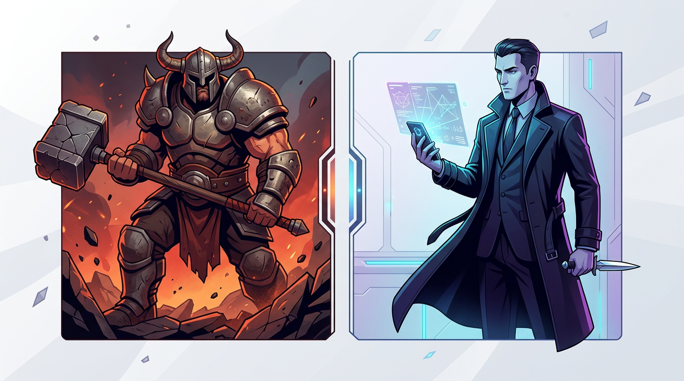 A table outlining the differences between blunt force and calculated threat character archetypes.