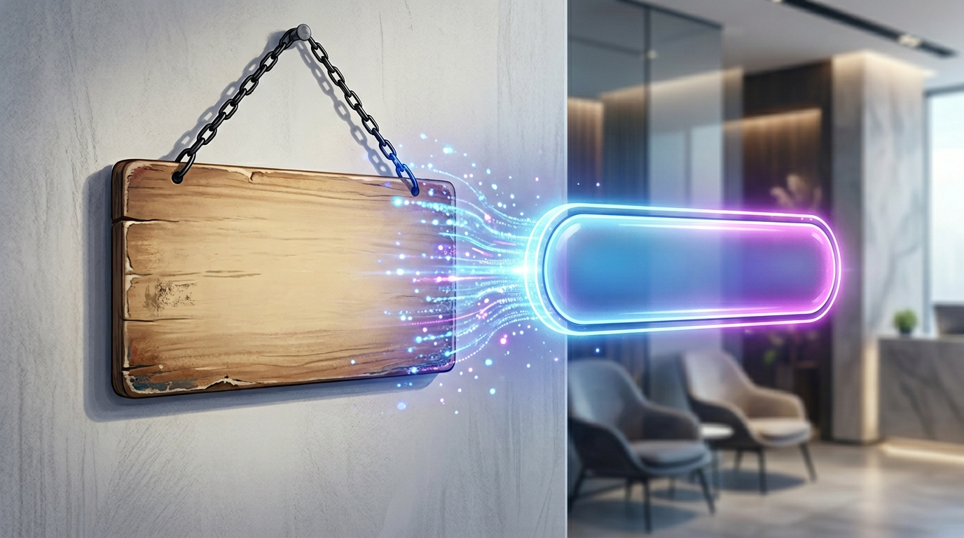 Digital illustration showing the transition from slow, traditional booking to instant AI generation.