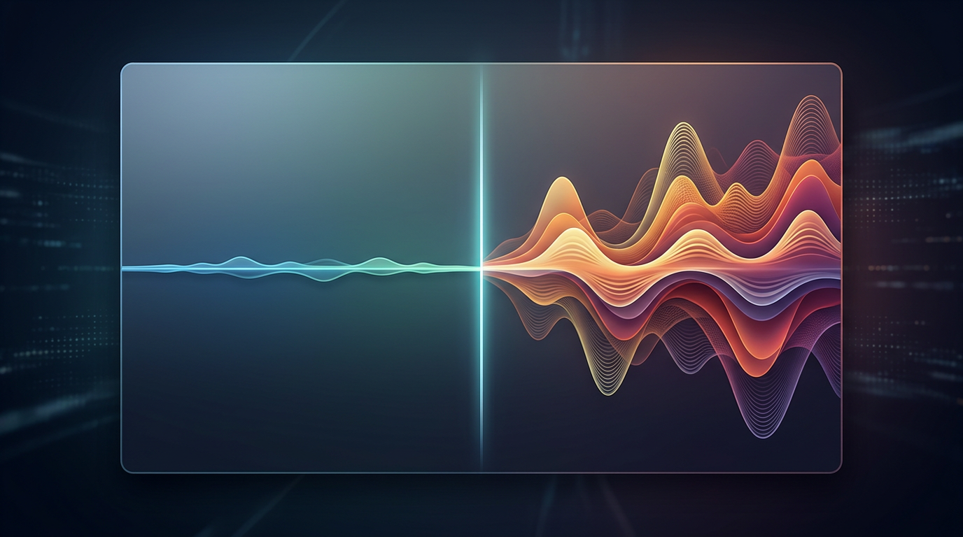 Comparison of a flat audio waveform versus a complex, expressive audio waveform.