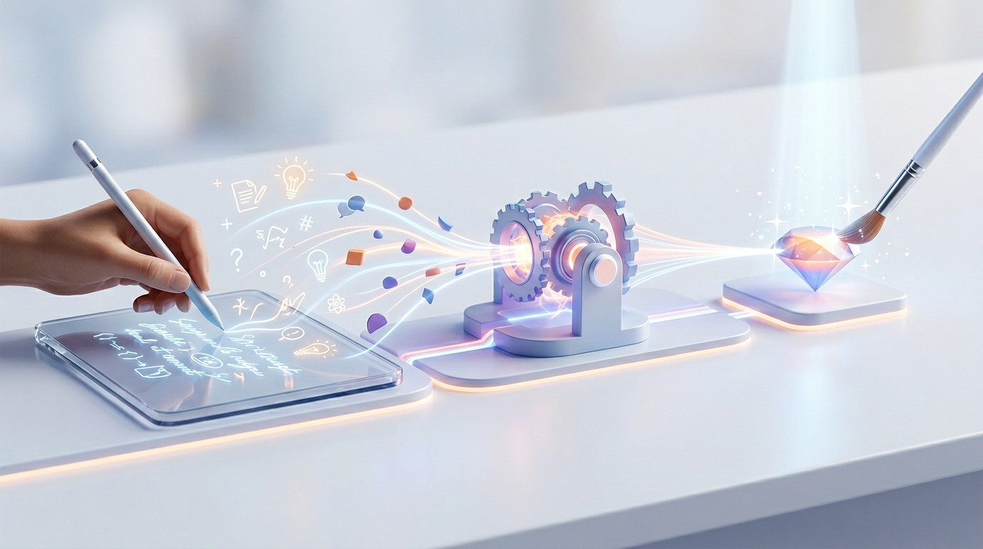 Infographic showing the workflow for creating high-quality AI voice content.