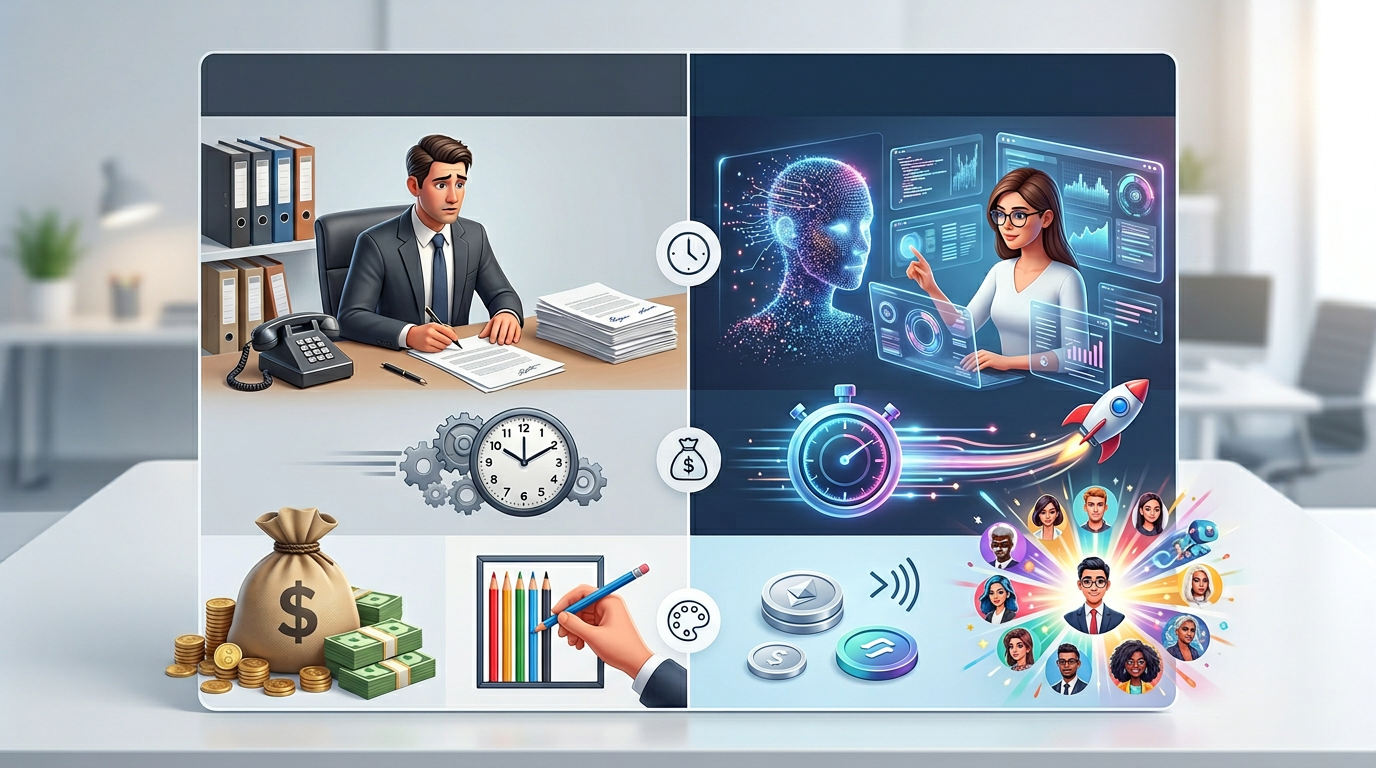 A comparison chart highlighting the benefits of AI persona generation over traditional celebrity bookings for content creators.