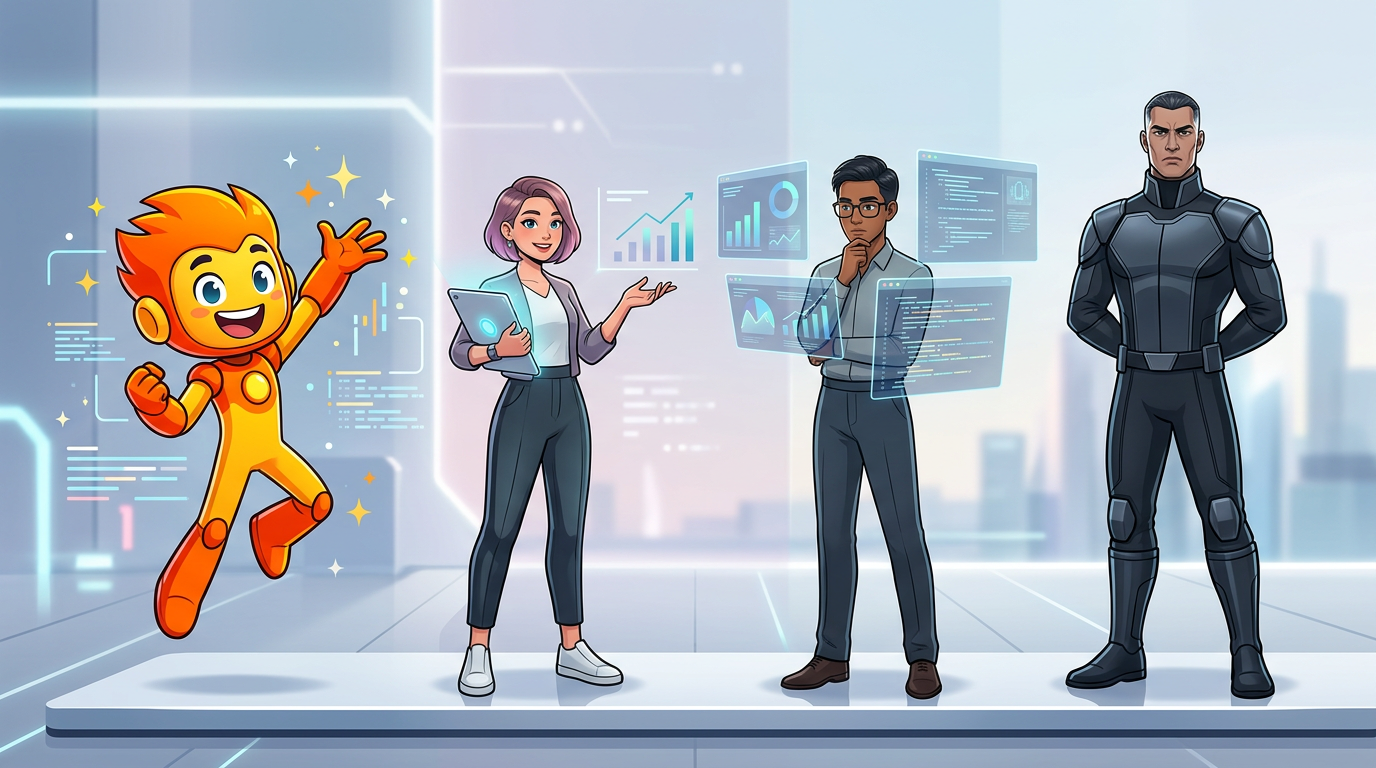 Comparison chart illustrating different AI character archetypes and their vocal characteristics.