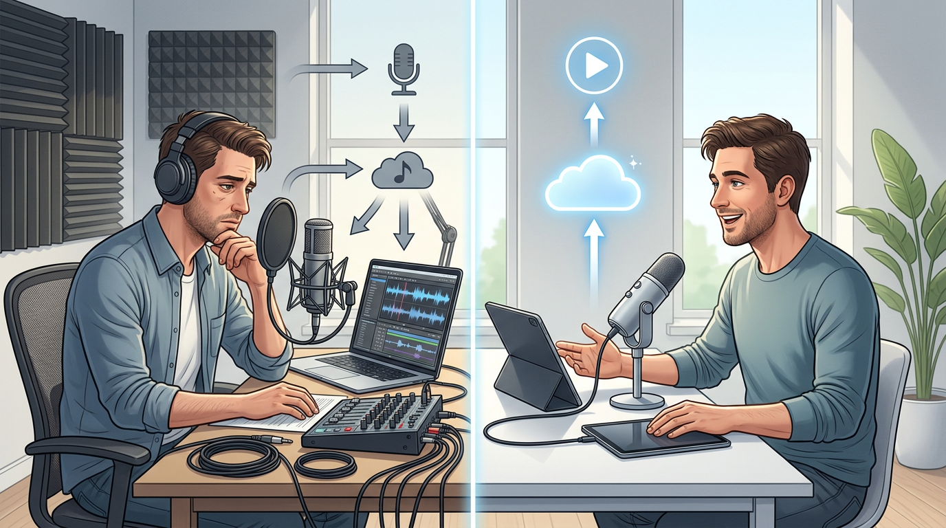 Comparison table between traditional voice recording and AI voice generation.