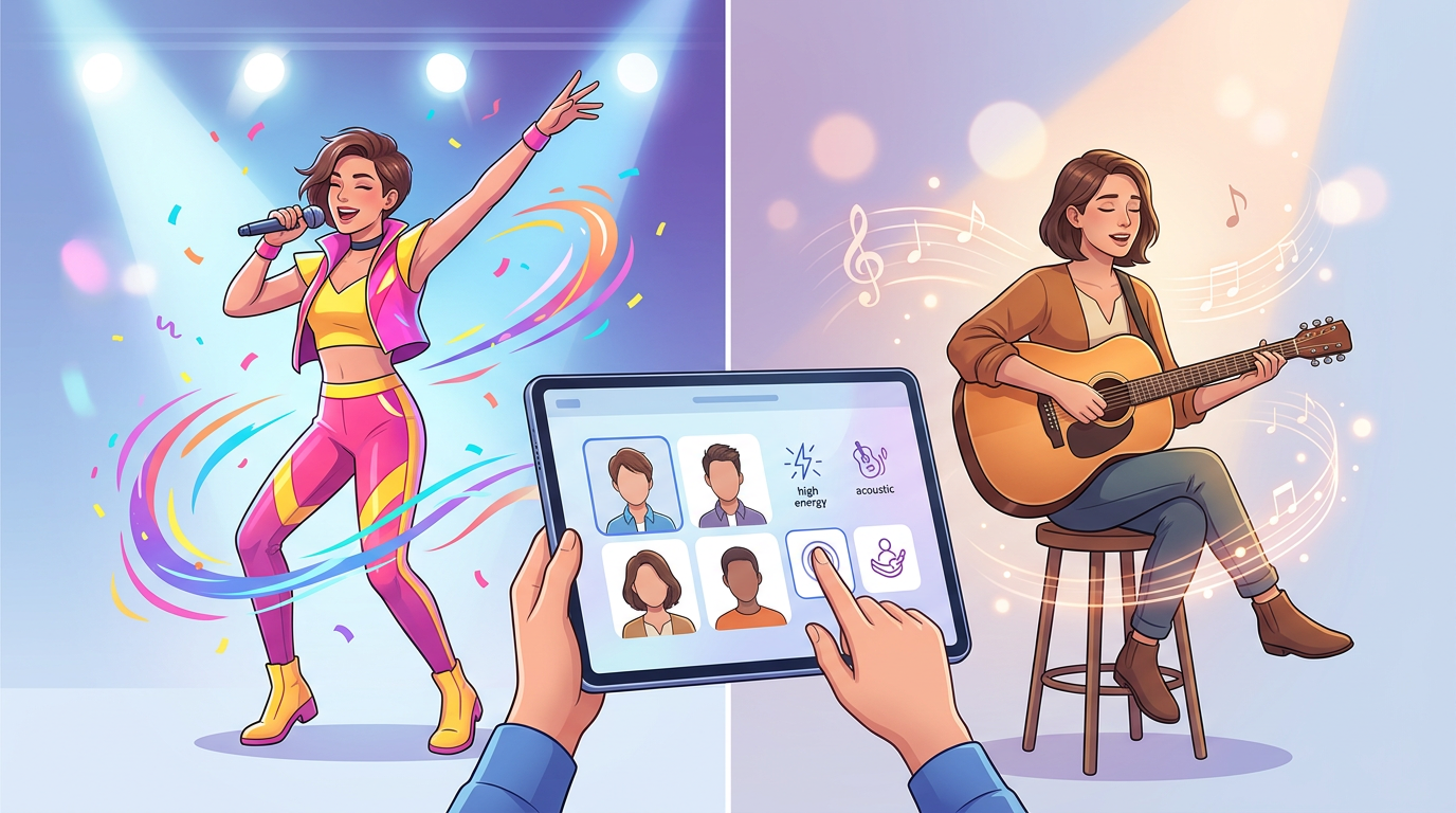 The Fanfun character dashboard showcasing various celebrity and character personas available for instant generation.