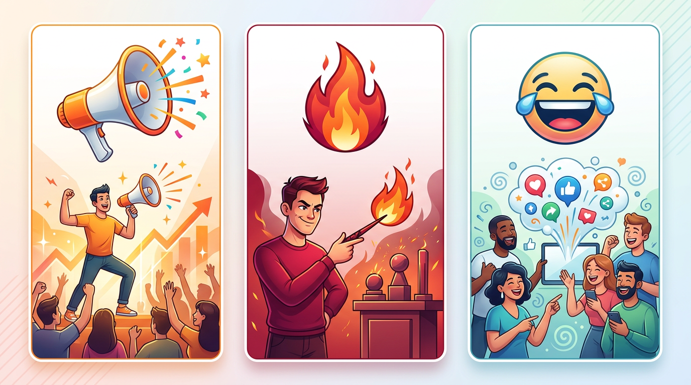 A comparison table matching content types like hype, roasts, and memes to specific voice styles.