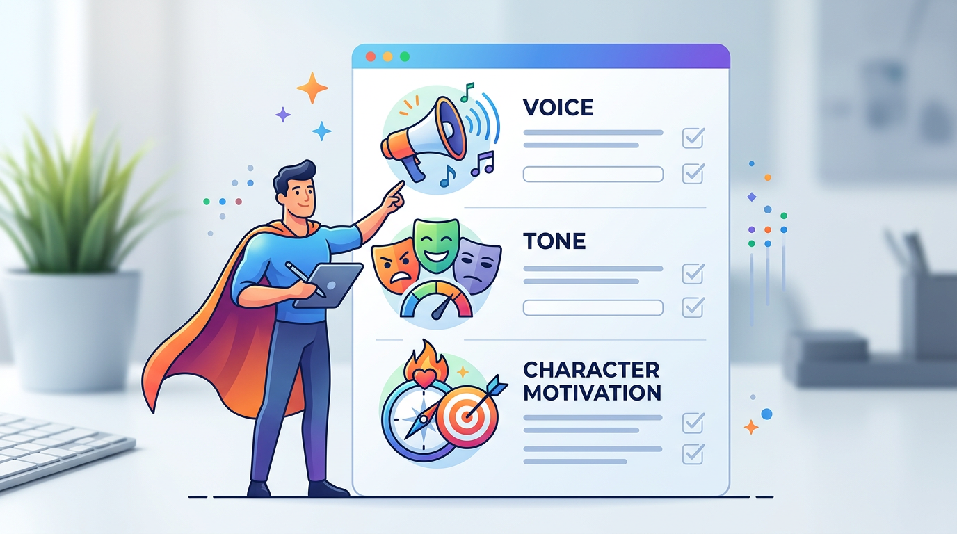 A visual checklist for creating compelling AI character personas.