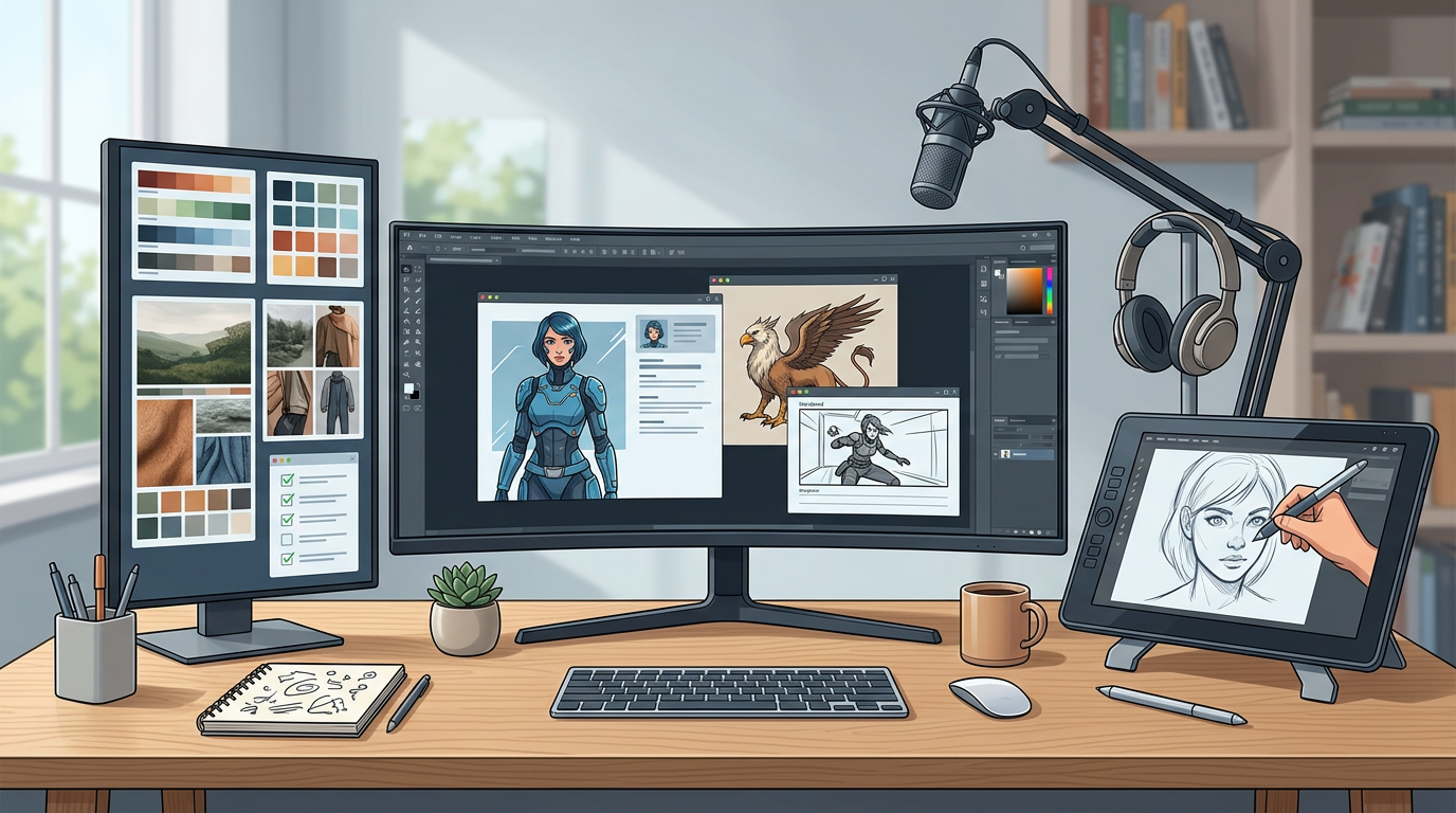 A content creator using AI tools to manage multiple character personas for video production.