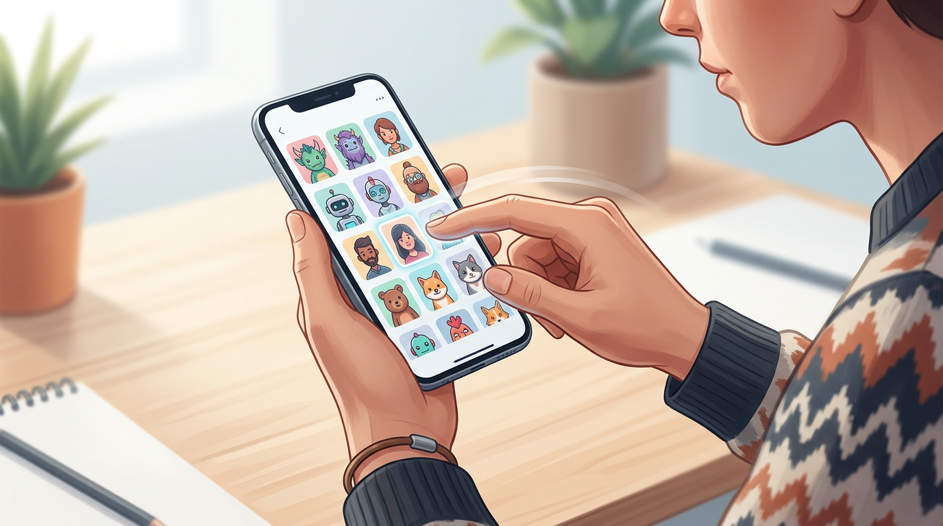A user navigating an AI celebrity interaction app on a smartphone.