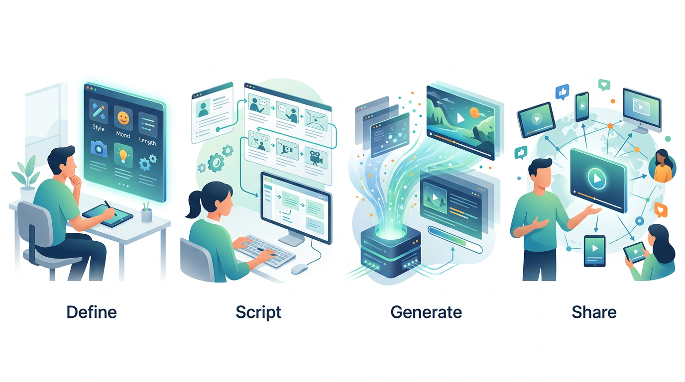 Infographic showing the simple four-step process for creating AI-driven celebrity videos.