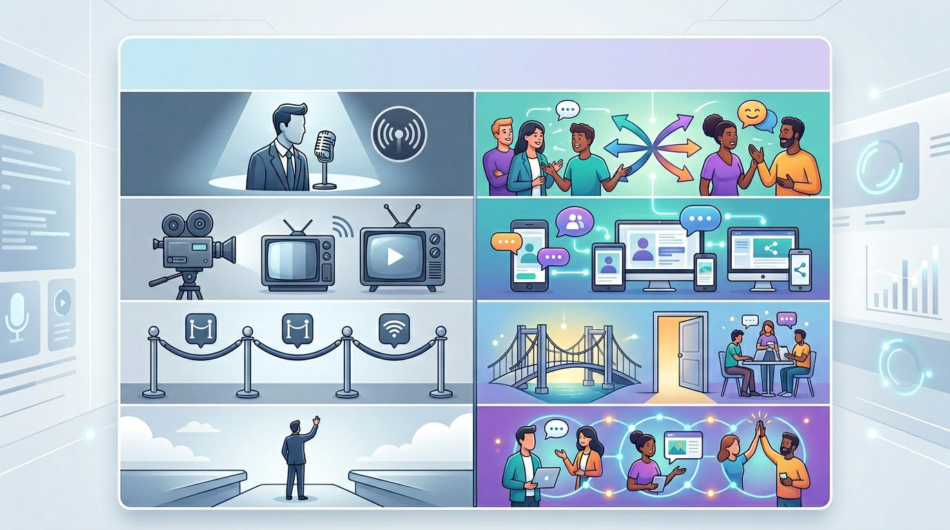 Infographic table showing the differences between traditional celebrity messaging and modern AI-driven interactive content.