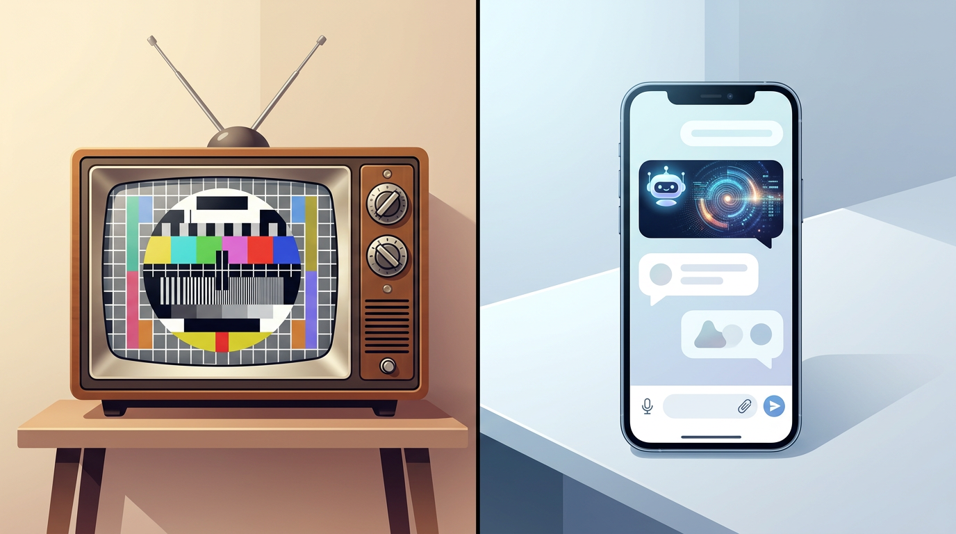 Comparison between classic television character roles and modern AI-driven interactive fan experiences.