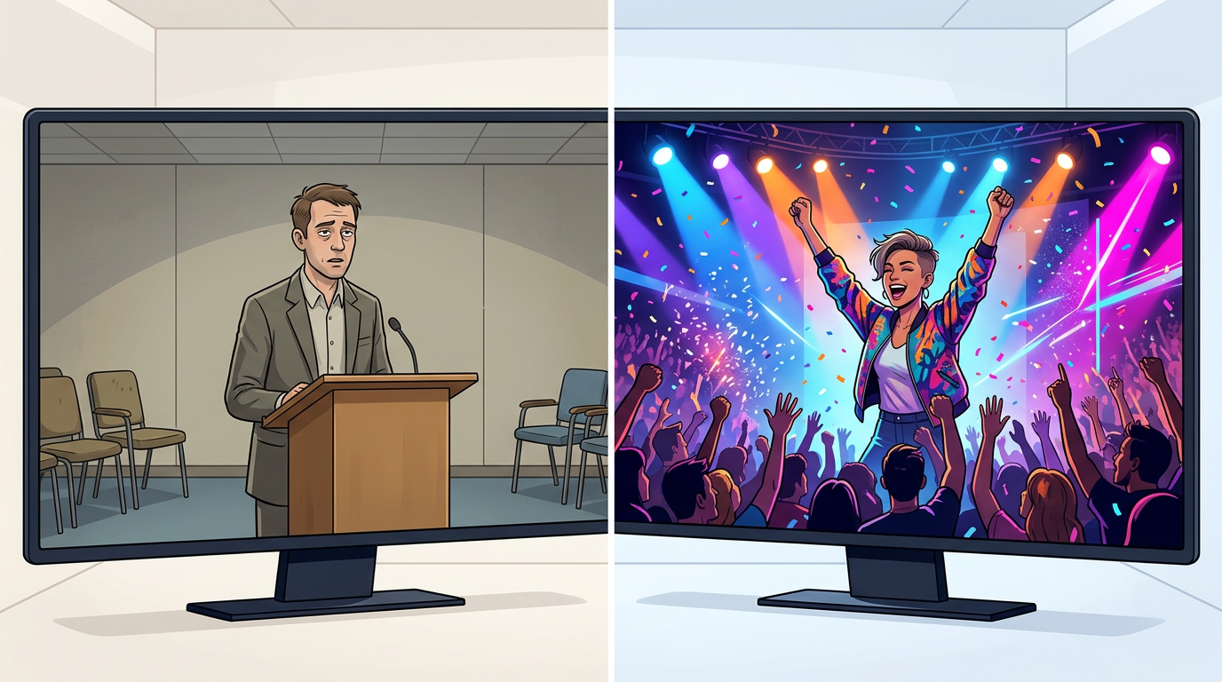 Comparison between passive content and high-energy personality-driven content.