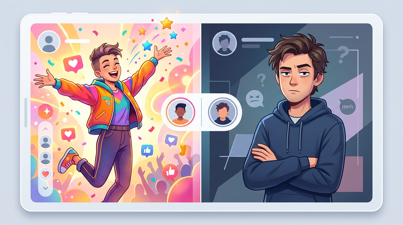 Digital illustration showing how to pair different AI character types to create engaging content.