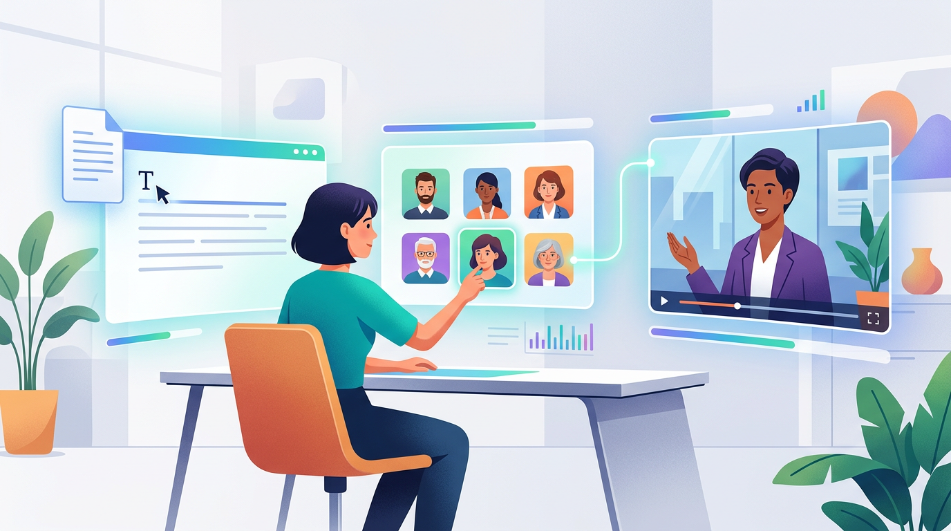 Workflow diagram showing how Fanfun turns text scripts into celebrity-style video content.