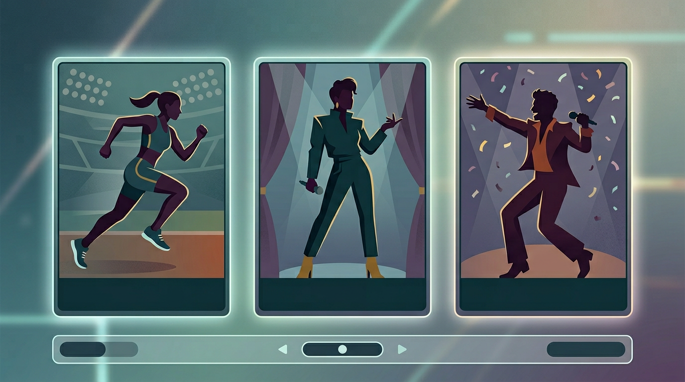 A digital interface displaying multiple celebrity-style persona options for content creation.