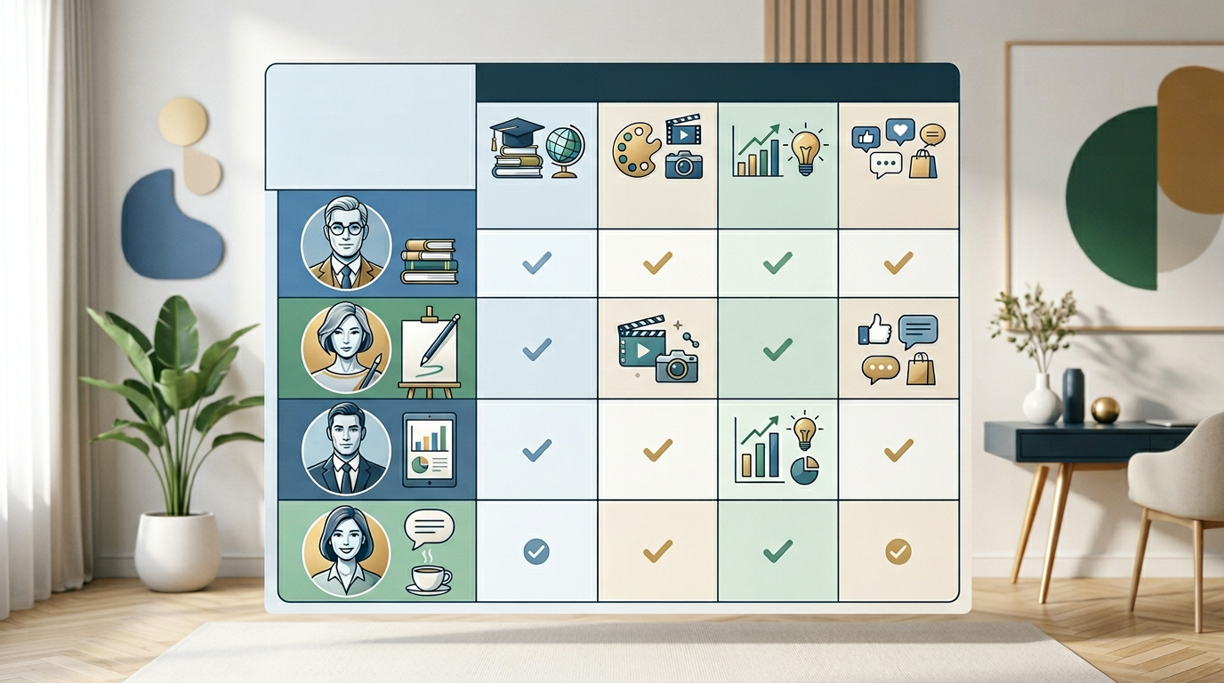 A comparison chart highlighting the best use cases for different Fanfun AI personas.