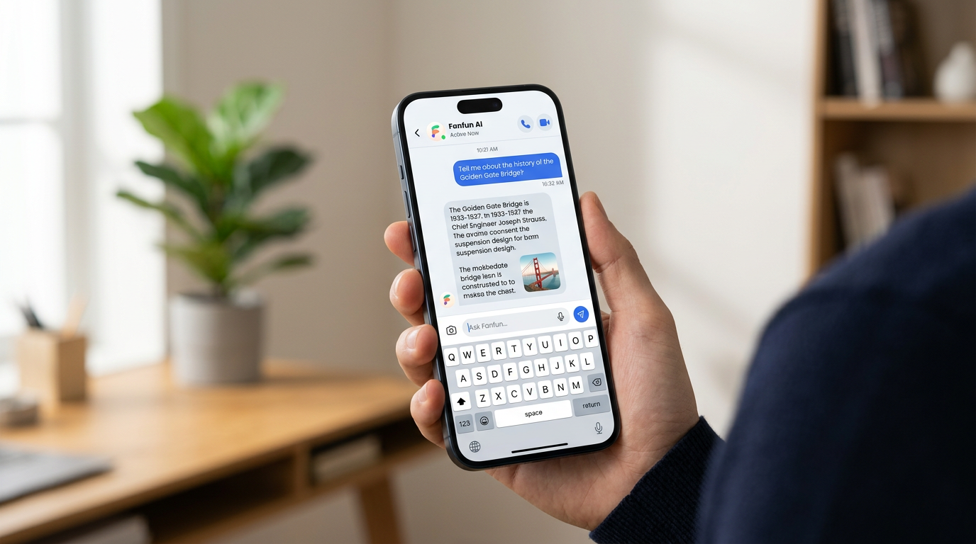 Smartphone screen displaying a two-way AI chat interface for fan engagement.
