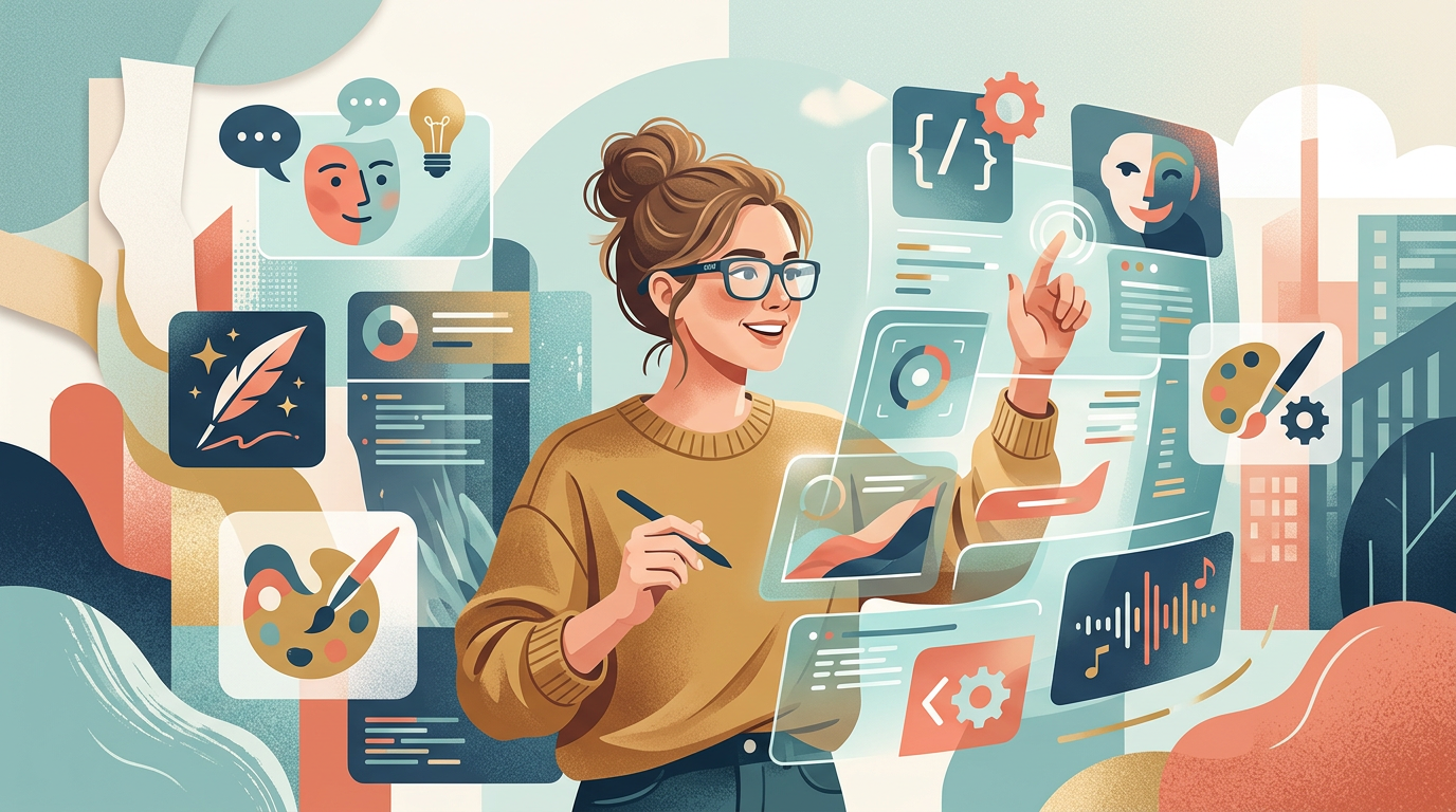 A digital collage showing the versatility of AI personas in creative content.