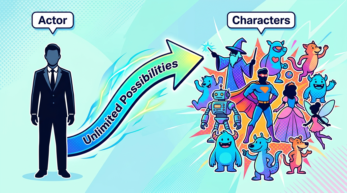 Infographic comparing human actors to limitless fictional cartoon characters