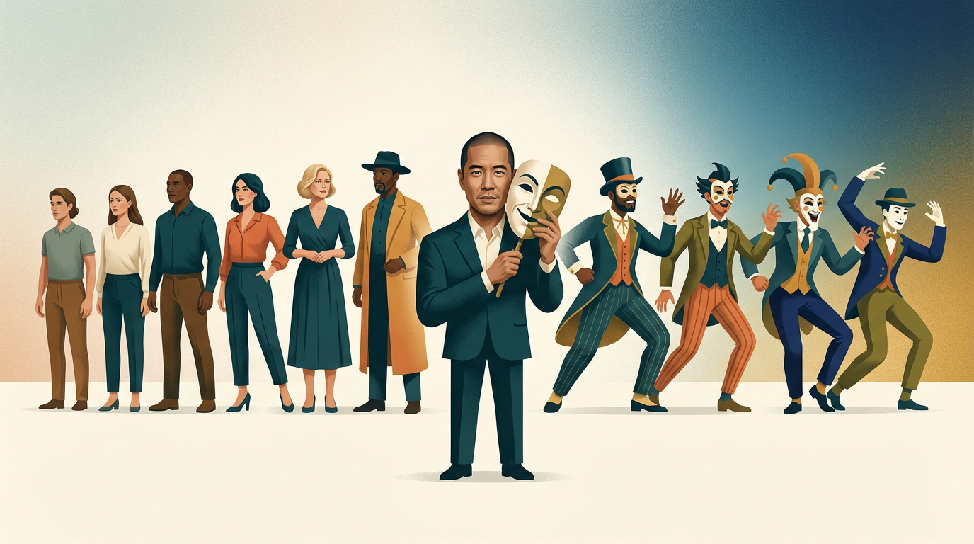 A graphic showing the spectrum of acting styles from naturalistic to character-driven.