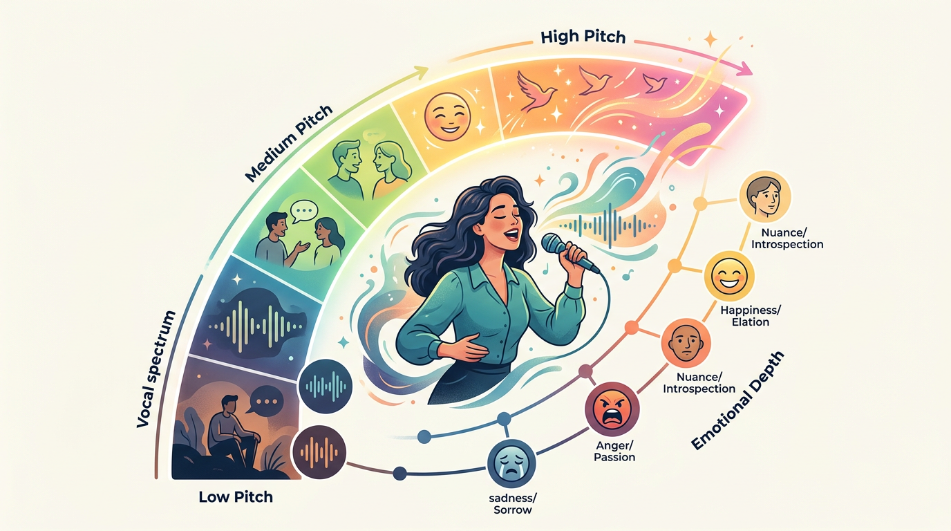 Infographic showing the emotional range and technical elements of professional voice acting.