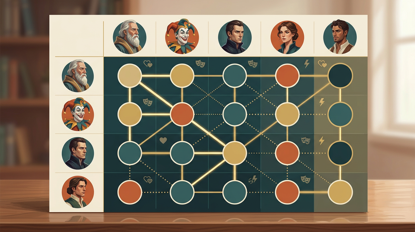 A creative matrix showing how to pair different character archetypes for viral AI content.