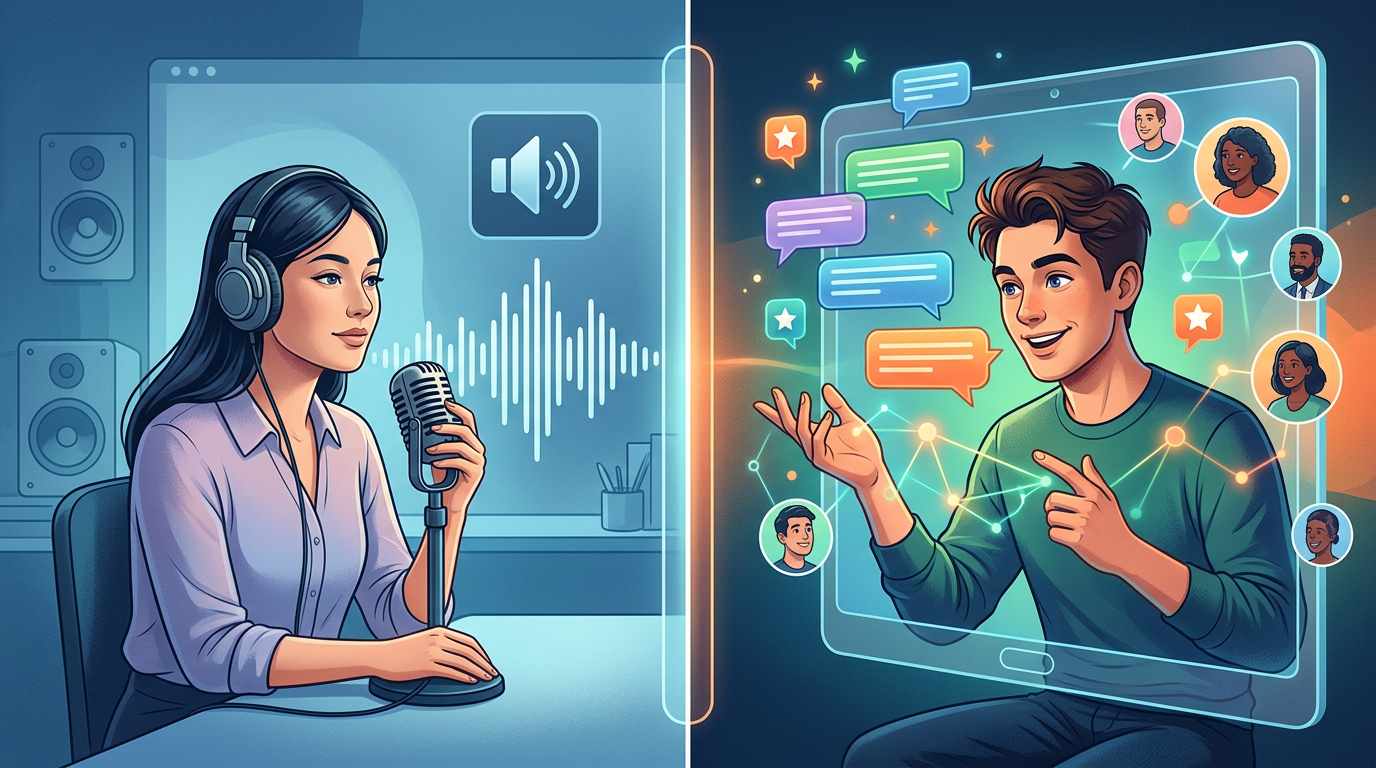 Comparison table showing the differences between basic voice AI and interactive character AI.