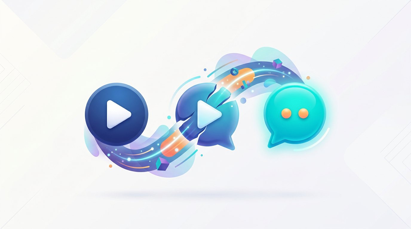 Iconography showing the evolution from passive video consumption to interactive AI dialogue.