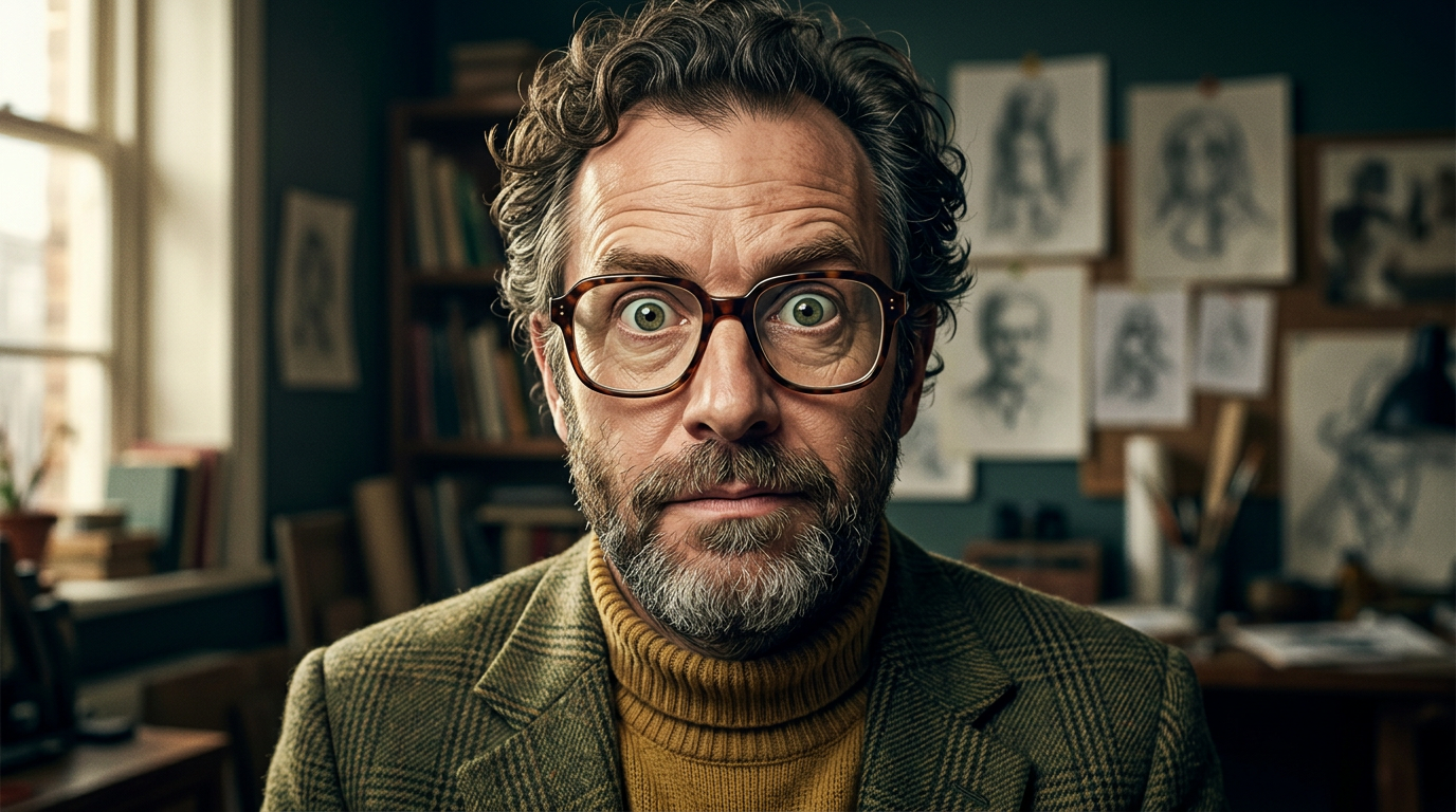 Close-up portrait of a character actor with expressive, authentic features.