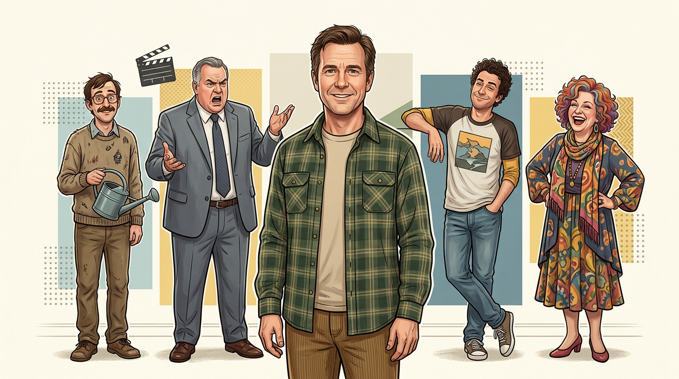 A visual representation of classic television character archetypes used in modern digital content.