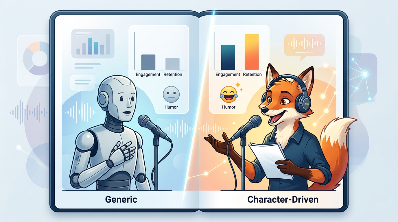 Comparison chart showing why character-driven AI voice content performs better than generic voice generators.