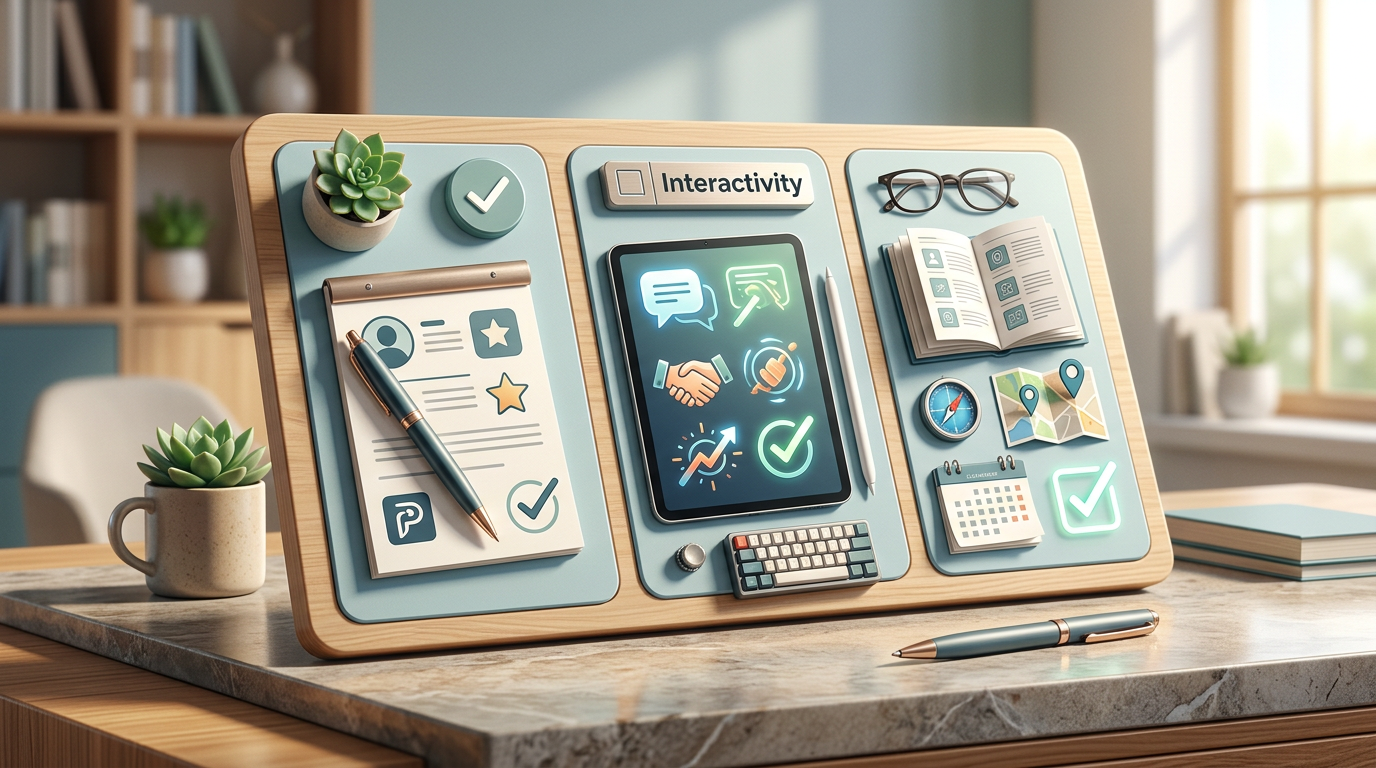 A checklist for choosing AI content tools, highlighting personality, interactivity, and context as key criteria.