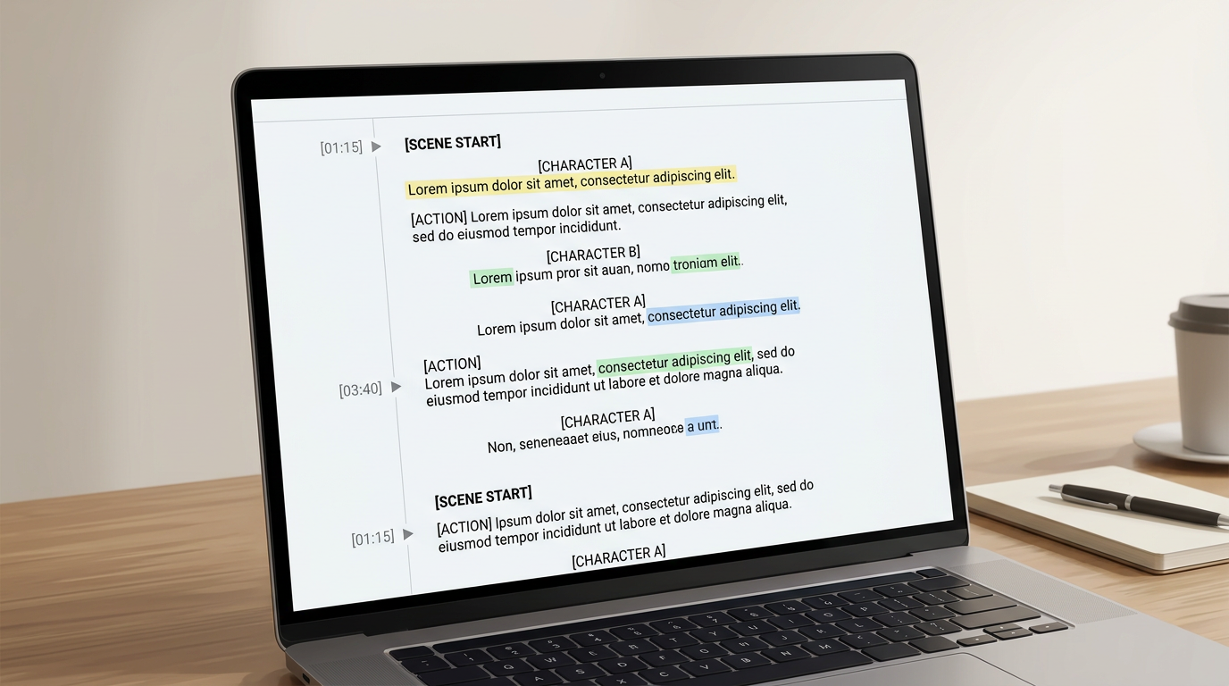 A digital script editor interface used for fine-tuning AI voice output.